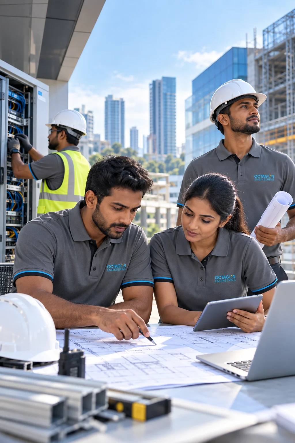 engineering team planning on site