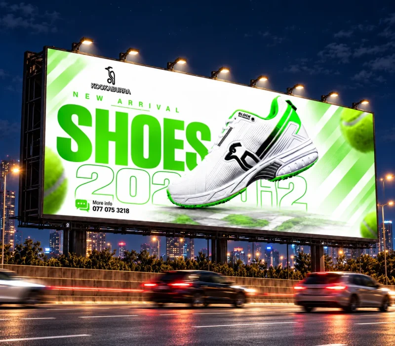 kookaburra shoes billboard on city highway